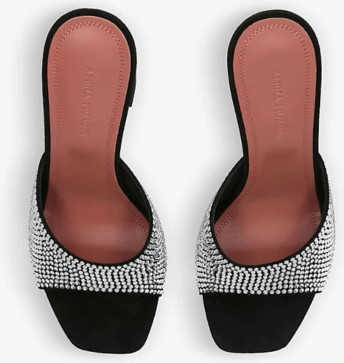 Womens Black Lupita Crystal-Embellished Leather Heeled Mules Eur 38/5 Uk Women - Image 2