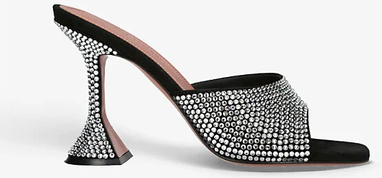 Womens Black Lupita Crystal-Embellished Leather Heeled Mules Eur 38/5 Uk Women