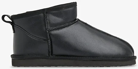 Womens Black Mable Shearling-Lined Leather Slippers Eur 40 / 7 Uk Women