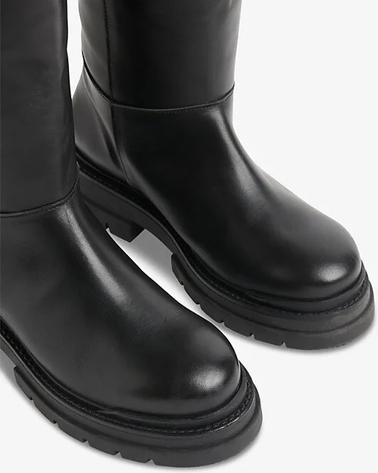 Womens Black Maceo Lug-Sole Leather Knee-High Boots Eur 37 / 4 Uk Women - Image 2