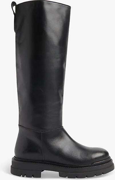 Womens Black Maceo Lug-Sole Leather Knee-High Boots Eur 37 / 4 Uk Women