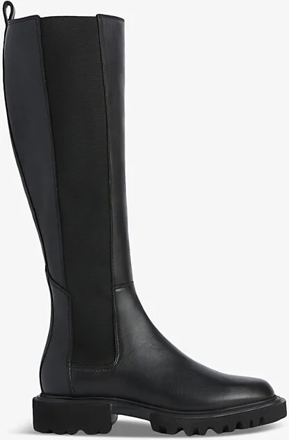 Womens Black Maeve Slip-On Flat Leather Knee-High Boots Eur 40.5 / 7.5 Uk Women