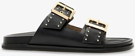 Womens Black Magda Flat Leather Sandals Eur 40 / 7 Uk Women