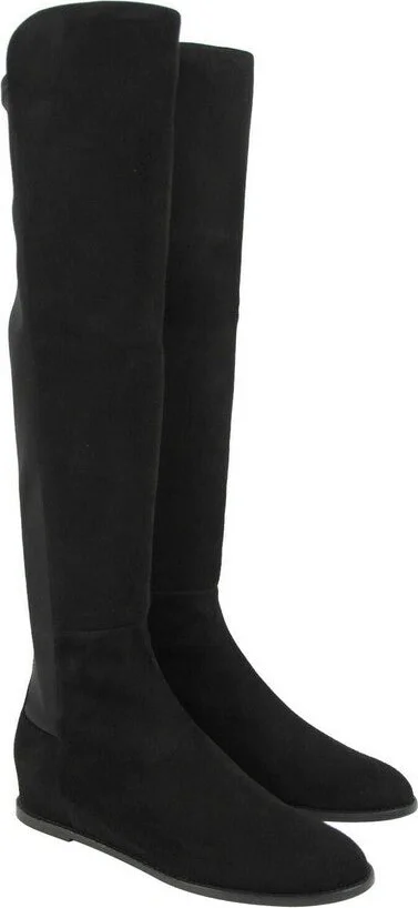Women's Black Mainline Suede Hidden Wedge Knee-High Boot - Image 2