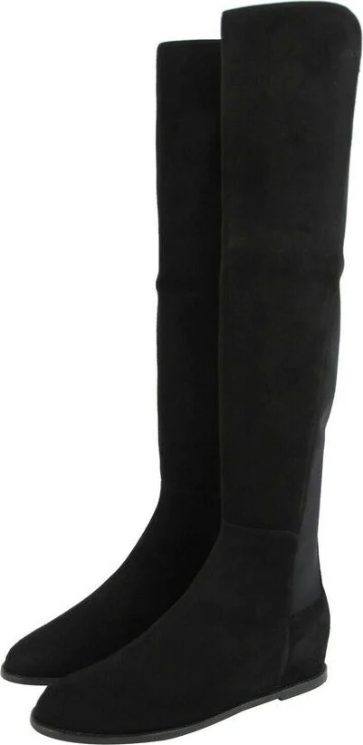 Women's Black Mainline Suede Hidden Wedge Knee-High Boot - Image 4