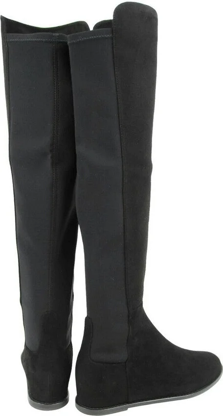 Women's Black Mainline Suede Hidden Wedge Knee-High Boot - Image 5