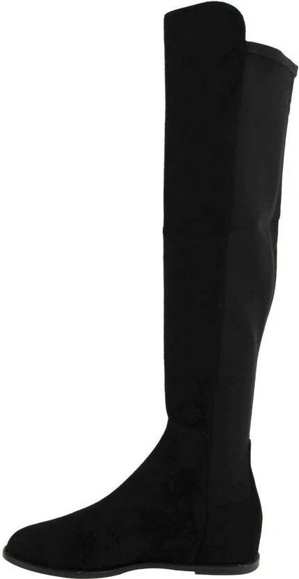 Women's Black Mainline Suede Hidden Wedge Knee-High Boot - Image 7
