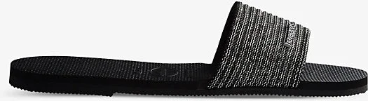Womens Black Malta Cool Almond-Toe Rubber Flip-Flops 1/2