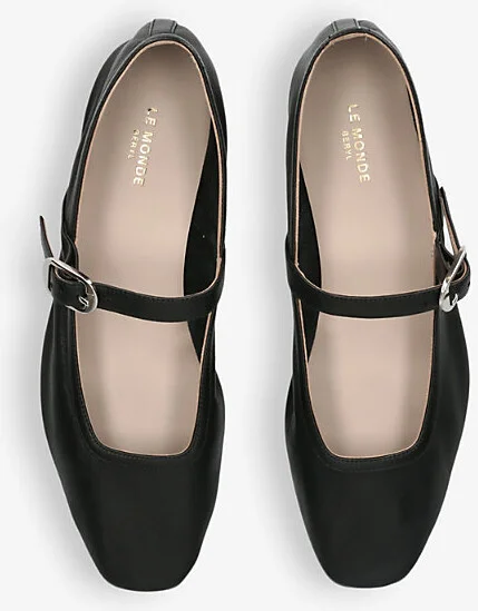 Womens Black Mary Jane Leather Ballet Flats Eur 39 / 6 Uk Women - Image 2