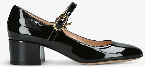 Womens Black Mary Ribbon Vernice Patent-Leather Heeled Courts Eur 38.5 / 5.5 Uk Women