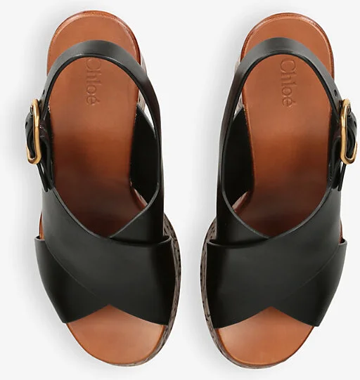 Womens Black Maxine Engraved-Sole Cowhide Wedge Sandals Eur 40 / 7 Uk Women - Image 2
