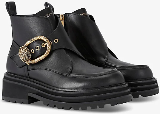 Womens Black Mayfair Buckle-Embellished Chunky Leather Ankle Boots Eur 39 / 6 Uk Women - Image 2
