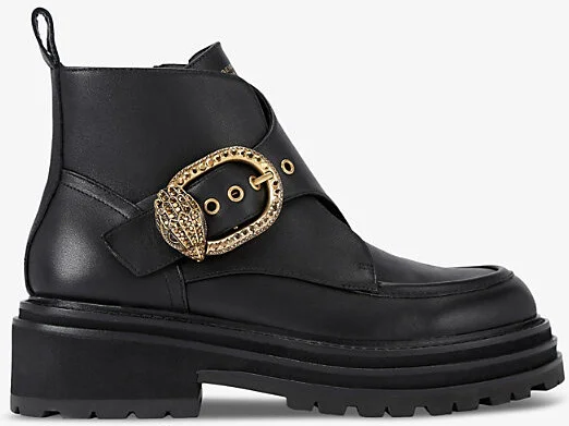 Womens Black Mayfair Buckle-Embellished Chunky Leather Ankle Boots Eur 39 / 6 Uk Women