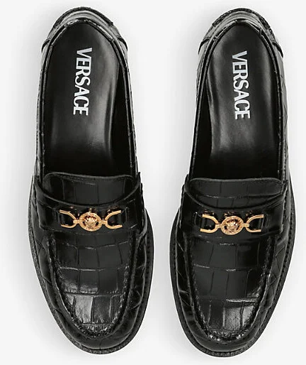 Womens Black Medusa Croc-Embossed Leather Loafers Eur 37.5 / 4.5 Uk Women - Image 2