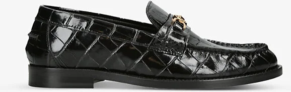 Womens Black Medusa Croc-Embossed Leather Loafers Eur 37.5 / 4.5 Uk Women