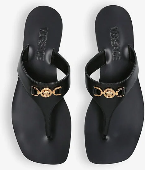 Womens Black Medusa Gold-Tone Hardware Sliders Eur 38.5 / 5.5 Uk Women - Image 2