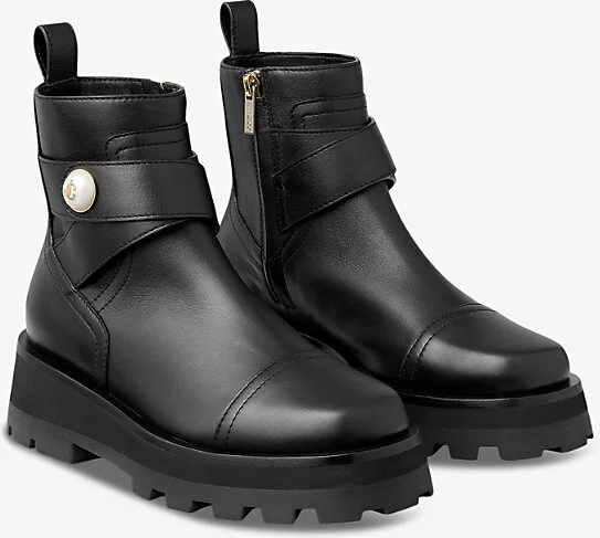Womens Black Meena Button-Embellished Leather Ankle Boots Eur 42/ 9 Uk Women - Image 2