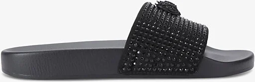 Womens Black Meena Eagle-Embellished Flat Rubber Slides Eur 37 / 4 Uk Women