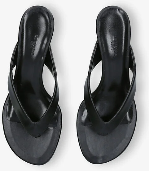 Womens Black Micro Wedge Thong-Strap Leather Sandals Eur 38/5 Uk Women - Image 2