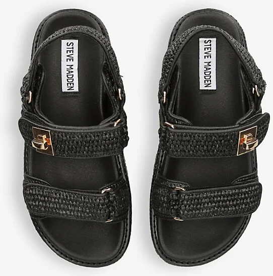 Womens Black Millo Double-Strap Flat Raffia Sandals Eur 42/ 9 Uk Women - Image 2