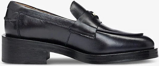 Womens Black Moccasin Logo-Plaque Leather Loafers Eur 41 / 8 Uk Women