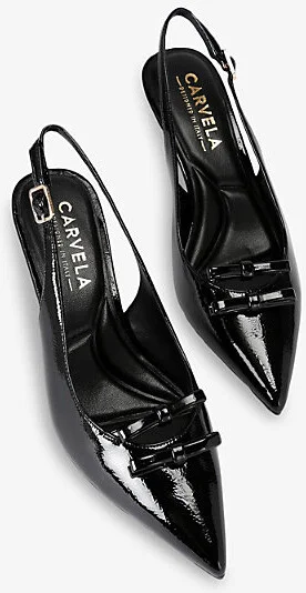 Womens Black Moda Patent-Leather Heeled Slingbacks Eur 42/ 9 Uk Women - Image 2