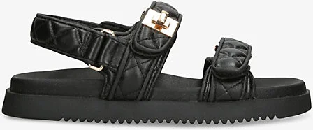 Womens Black Mona-Q Leather Flat Sandals Eur 38/5 Uk Women