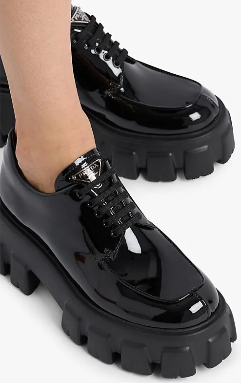 Womens Black Monolith Lace-Up Patent-Leather Loafers Eur 36.5 / 3.5 Uk Women - Image 2
