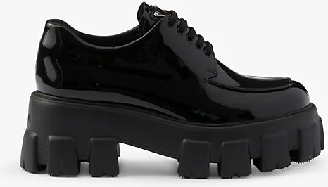 Womens Black Monolith Lace-Up Patent-Leather Loafers Eur 36.5 / 3.5 Uk Women