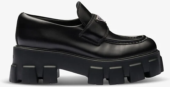 Womens Black Monolith Logo-Plaque Leather Loafers Eur 37.5 / 4.5 Uk Women