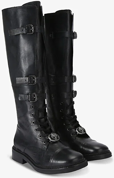 Womens Black Monument Strap-Embellished Leather Knee-High Boots Eur 36 / 3 Uk Women - Image 2