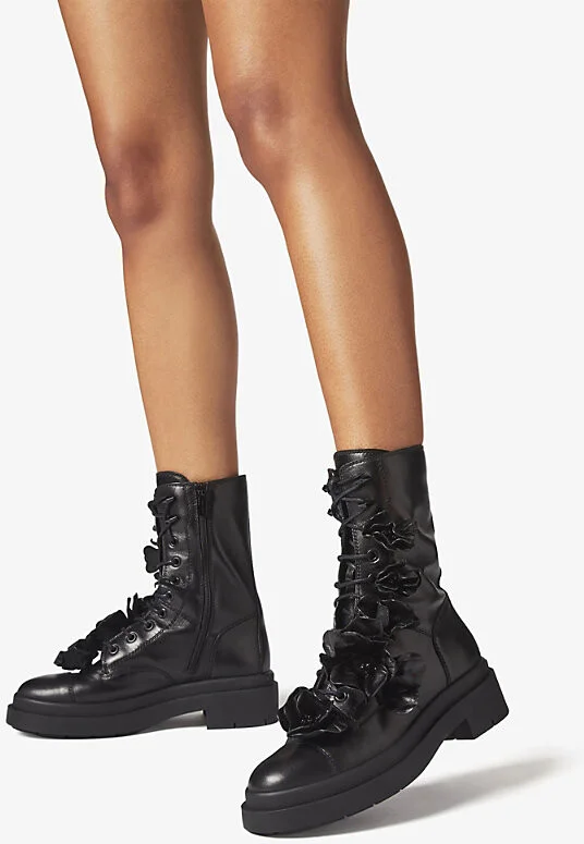 Womens Black Nari Flower-Embellished Lace-Up Leather Boots Eur 36 / 3 Uk Women - Image 2