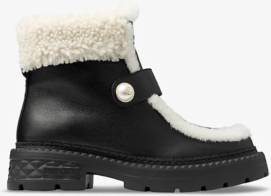 Womens Black/Natural Shea Shearling-Lined Suede Ankle Boots Eur 38.5 / 5.5 Uk Women