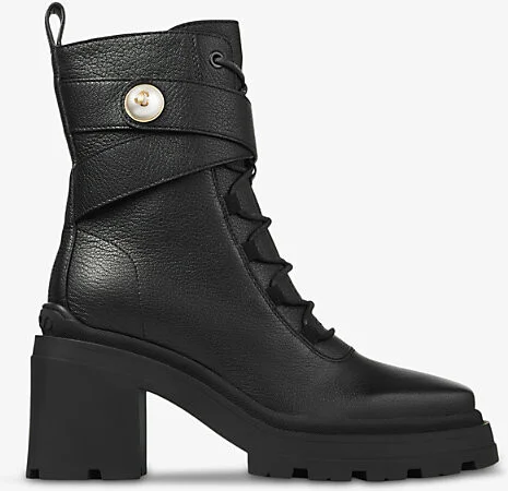 Womens Black Noemi 80 Logo-Embellished Grained-Leather Heeled Ankle Boots Eur 40 / 7 Uk Women