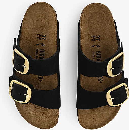 Womens Black Nubuck Arizona Big-Buckle Two-Strap Leather Sandals Eur 37 / 4 Uk Women - Image 2