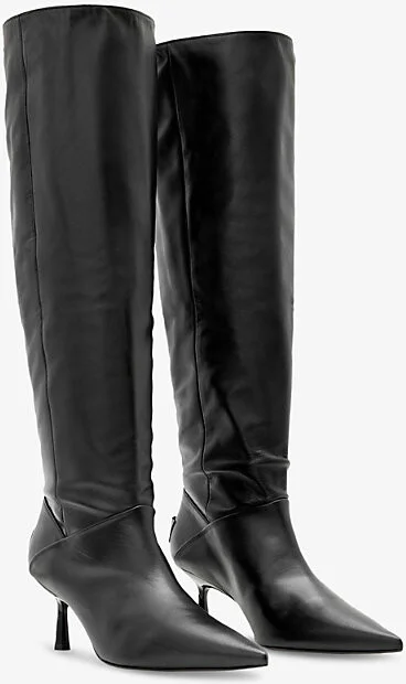 Womens Black Odyssey Folded-Cuff Leather Heeled Boots Eur 36 / 3 Uk Women - Image 2