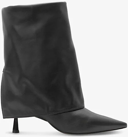 Womens Black Odyssey Folded-Cuff Leather Heeled Boots Eur 36 / 3 Uk Women