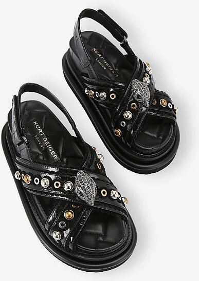 Womens Black Orson Cross Scallop Patent-Leather Sandals Eur 38/5 Uk Women - Image 2