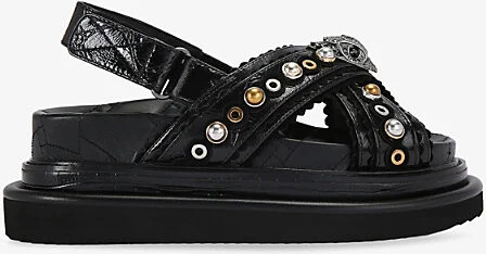 Womens Black Orson Cross Scallop Patent-Leather Sandals Eur 38/5 Uk Women