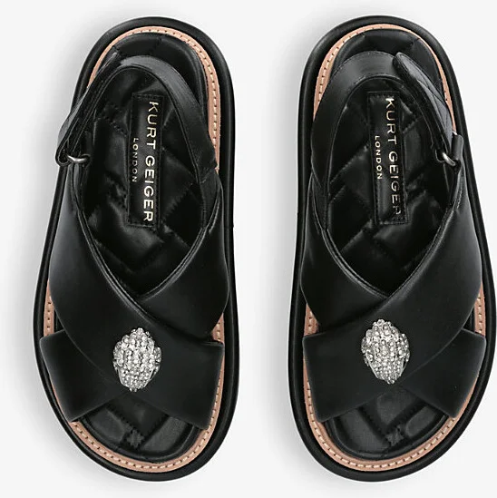 Womens Black Orson Cross-Strap Leather Flat Sandals Eur 38/5 Uk Women - Image 2