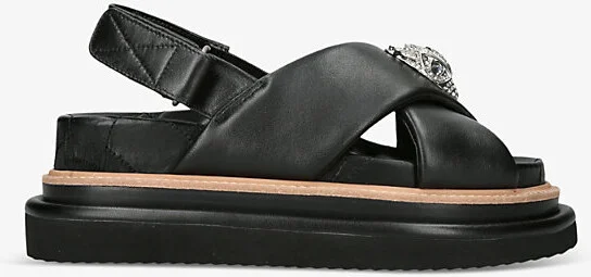 Womens Black Orson Cross-Strap Leather Flat Sandals Eur 38/5 Uk Women