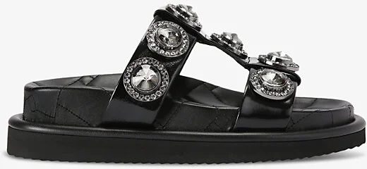 Womens Black Orson Crystal-Embellished Flat Leather Sandals Eur 39 / 6 Uk Women