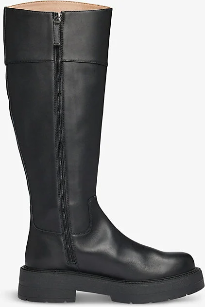 Womens Black Padded Double-B Monogram Knee-High Leather Boots Eur 35 / 2 Uk Women