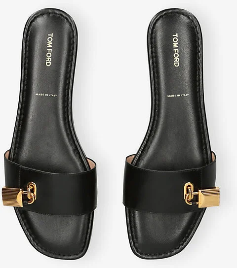 Womens Black Padlock Leather Flat Slides Eur 41 / 8 Uk Women - Image 2