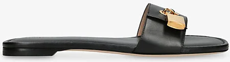 Womens Black Padlock Leather Flat Slides Eur 41 / 8 Uk Women