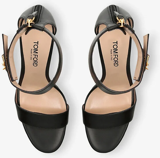 Womens Black Padlock Leather Heeled Sandals 4.13' Eur 41 / 8 Uk Women - Image 2