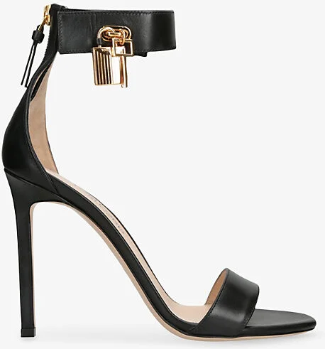 Womens Black Padlock Leather Heeled Sandals 4.13' Eur 41 / 8 Uk Women
