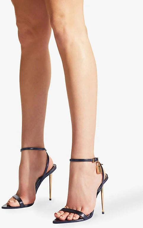Womens Black Padlock Leather Heeled Sandals Eur 38/5 Uk Women - Image 2