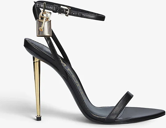 Womens Black Padlock Leather Heeled Sandals Eur 38/5 Uk Women