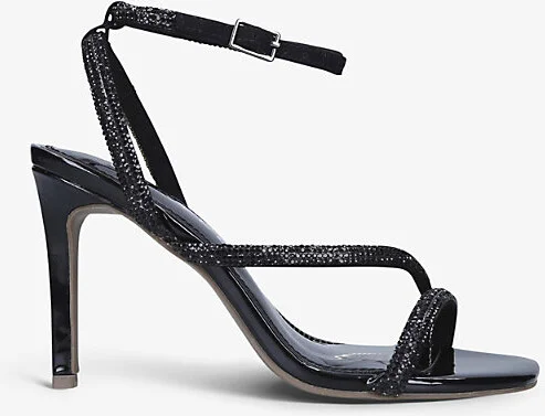 Womens Black Paparazzi Heeled Rhinestone-Encrusted Sandals Eur 36 / 3 Uk Women